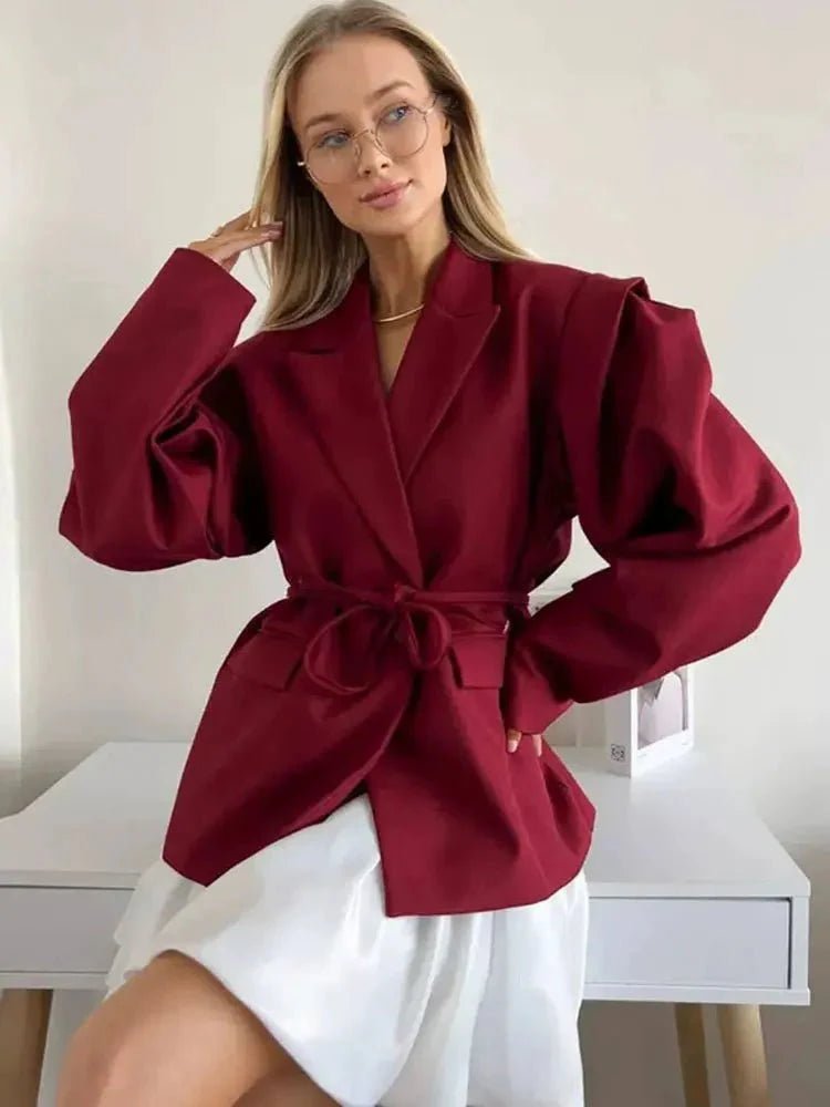 SOKYND Jacinta Wide Sleeve Belted Blazer Coats & JacketsBurgundyS