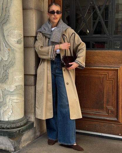 SOKYND Jane Check-Accent Mid Trench Coat CoatSOKYND-663447-BEI-L-30551BeigeL