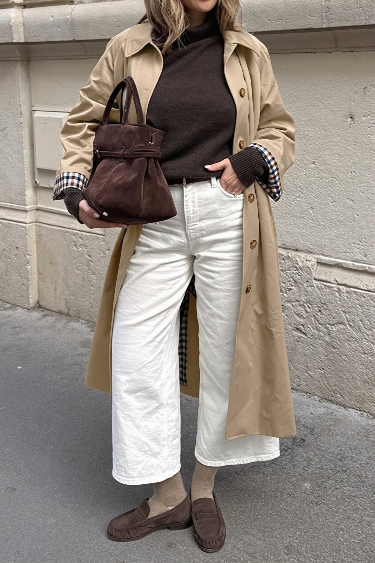 SOKYND Jane Check-Accent Mid Trench Coat CoatSOKYND-663447-BEI-S-65015BeigeS