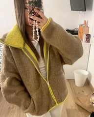 Jessica Contrast Trim Knit Zip Up Cardigan