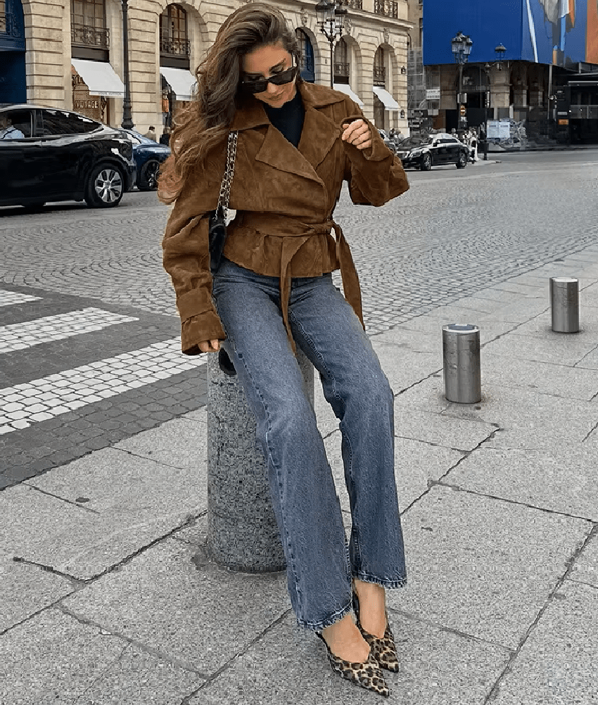 SOKYND Joanna Faux Suede Belted Wrap Jacket JacketSOKYND-270231-BRO-S-57687BrownS