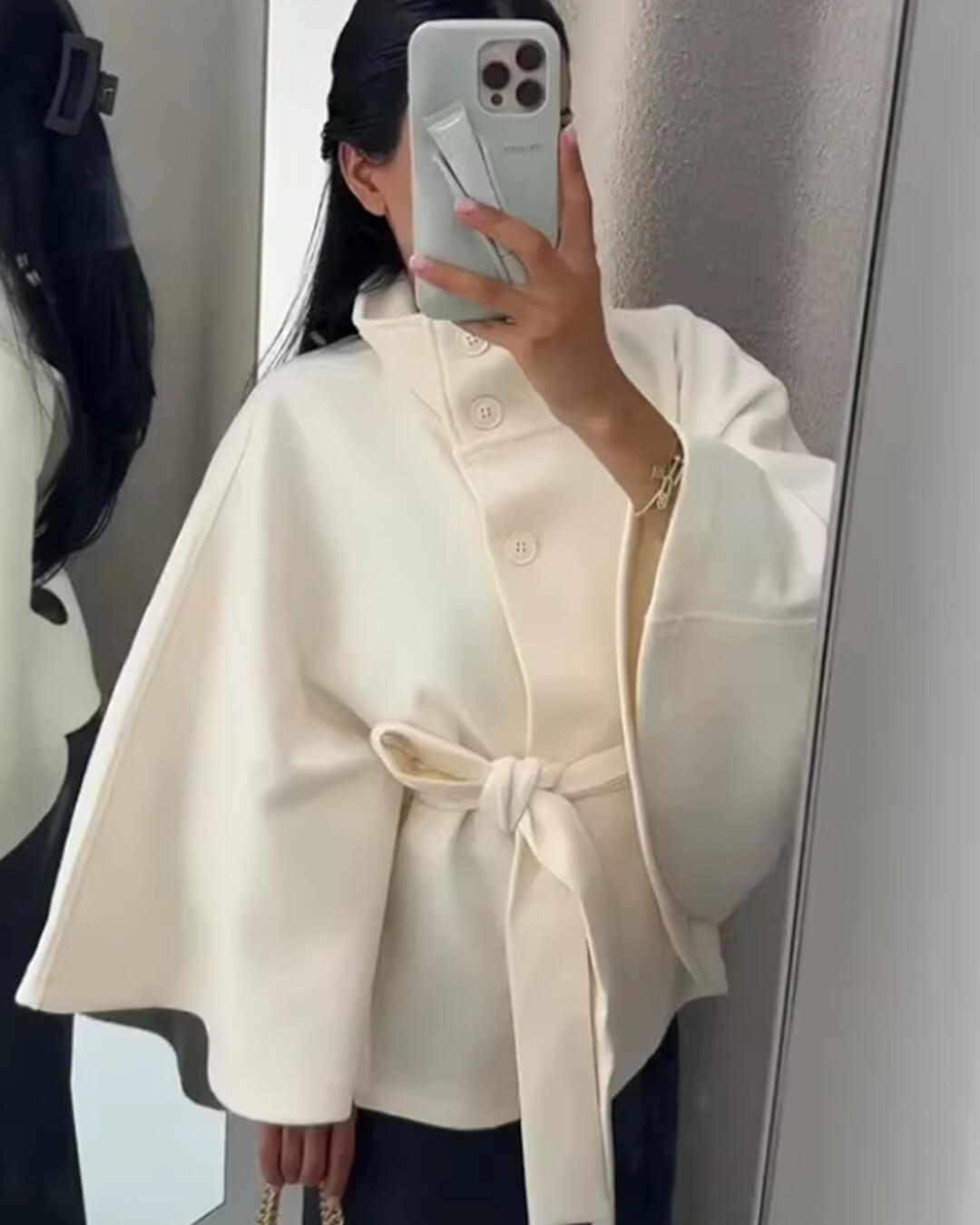 SOKYND Jocelyn Elegant High - Neck Belted Cape Jacket Coats & JacketspV1767625273839439065BlackM