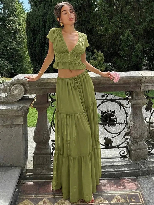 SOKYND Juliana Lace Chiffon Set Matching SetsSOKYND-243927-GRE-XS-45751GreenXS