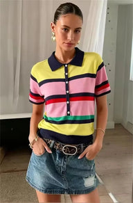 Katie Colorblock Polo Knit Top