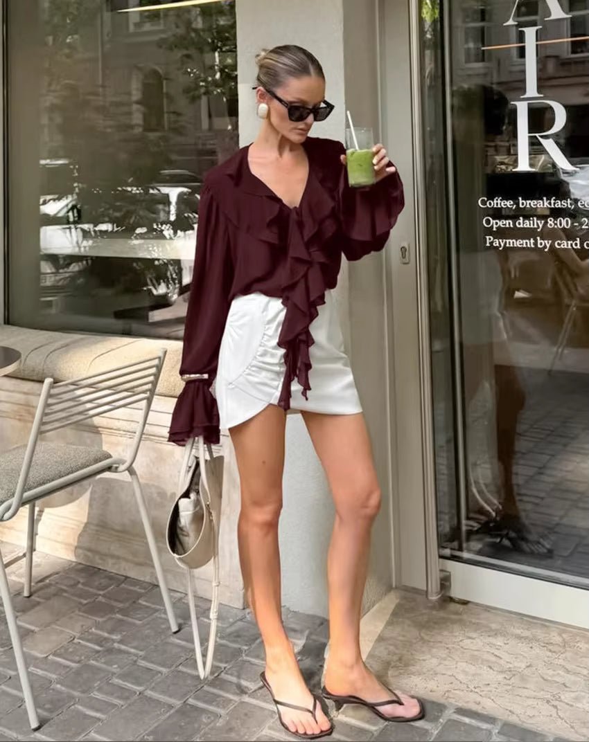SOKYND Kelly Tie Neck Ruffled Blouse BlouseSOKYND-287383-BUR-M-30391BurgundyM