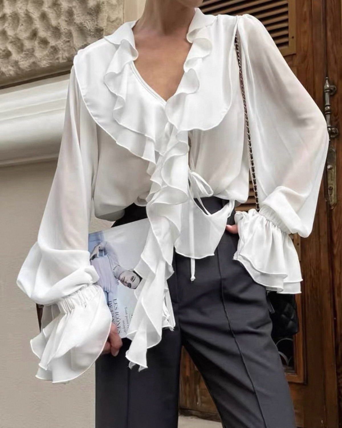 SOKYND Kelly Tie Neck Ruffled Blouse BlouseSOKYND-287383-WHI-S-95927WhiteS