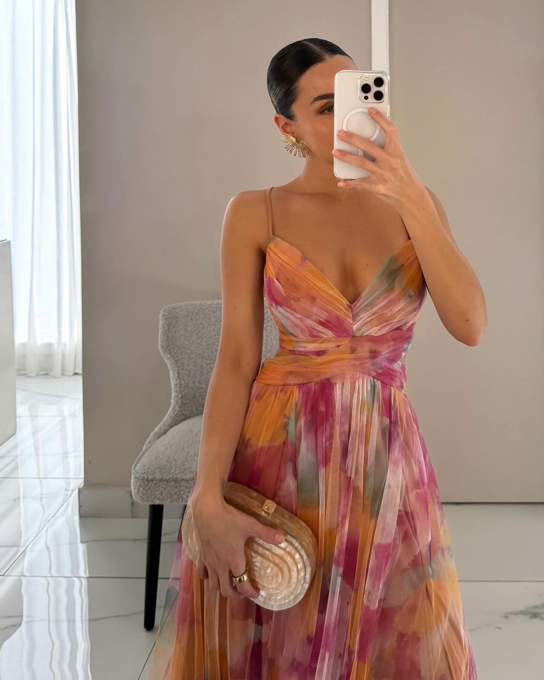 SOKYND Kenza Floral V - Neck Maxi Dress DressOrangeL