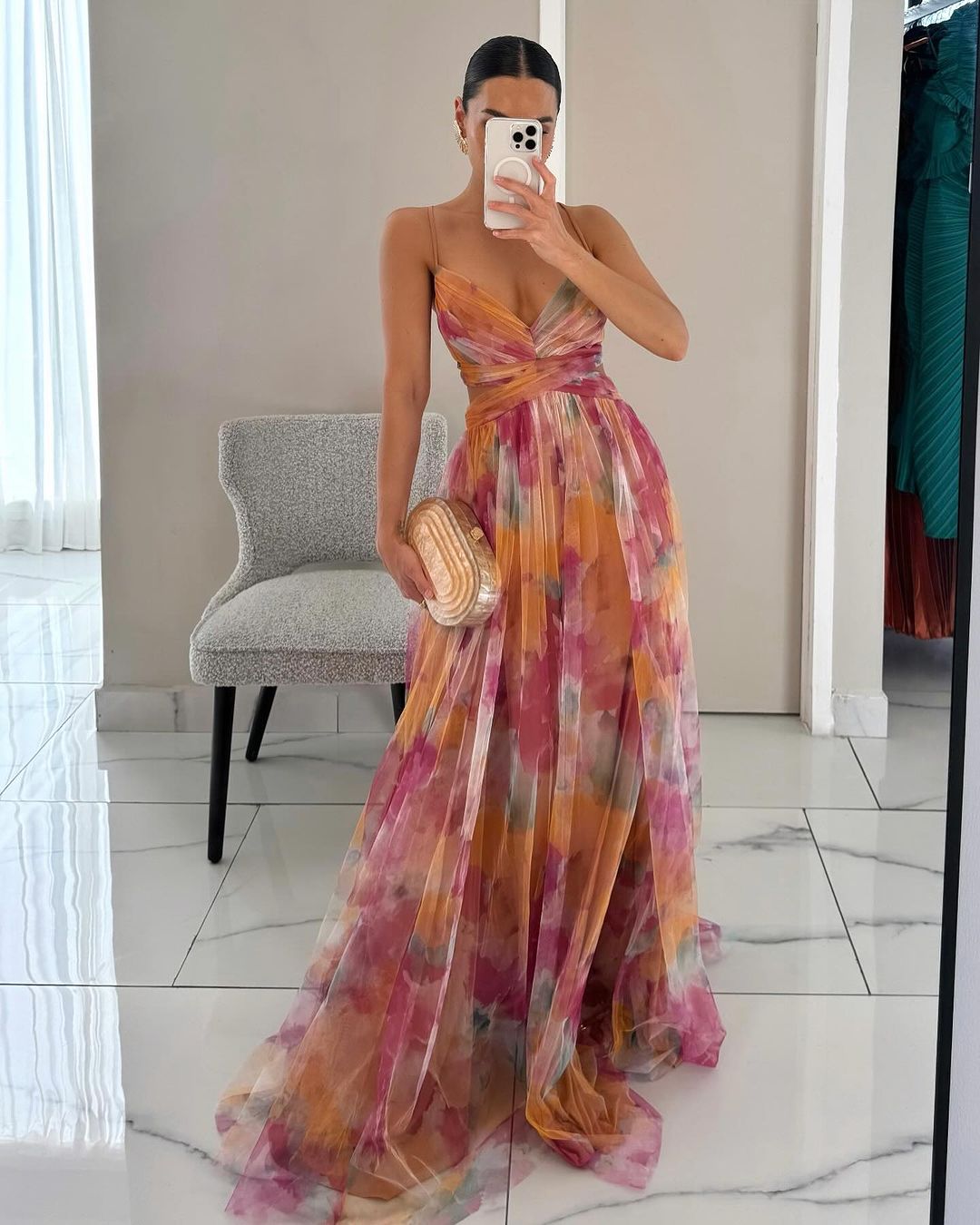 SOKYND Kenza Floral V - Neck Maxi Dress DressOrangeXL