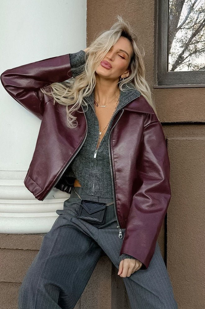 SOKYND Lara Matte Faux Leather Moto Jacket JacketSOKYND-601239-BUR-S-03703BurgundyS