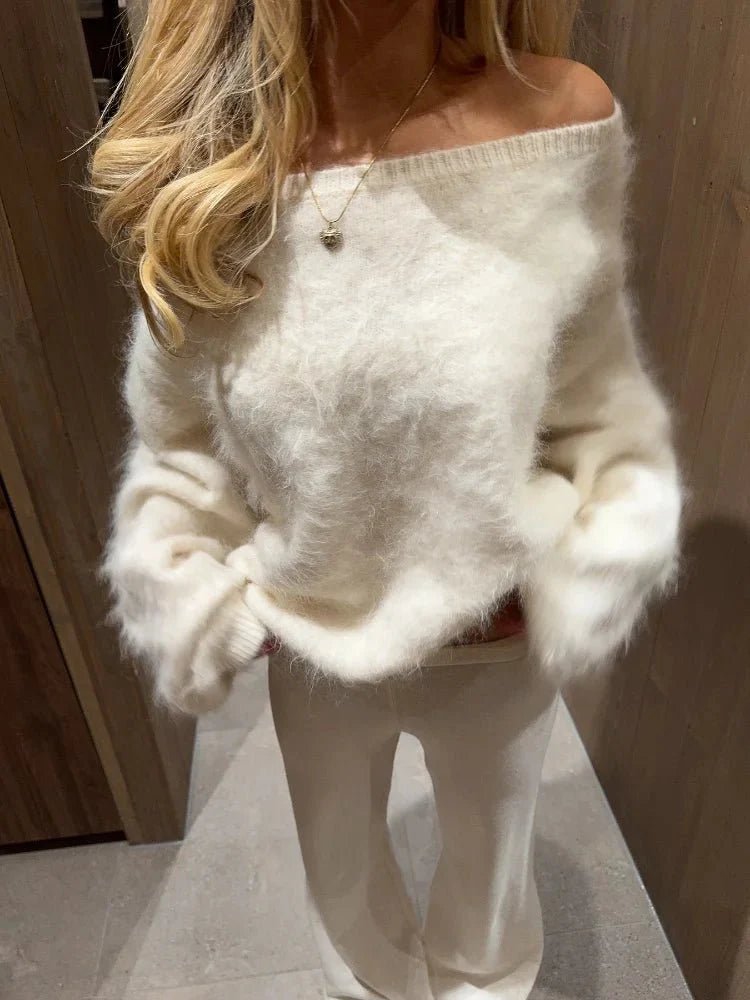 SOKYND Lara Off-Shoulder Mohair Sweater SweaterWhiteS