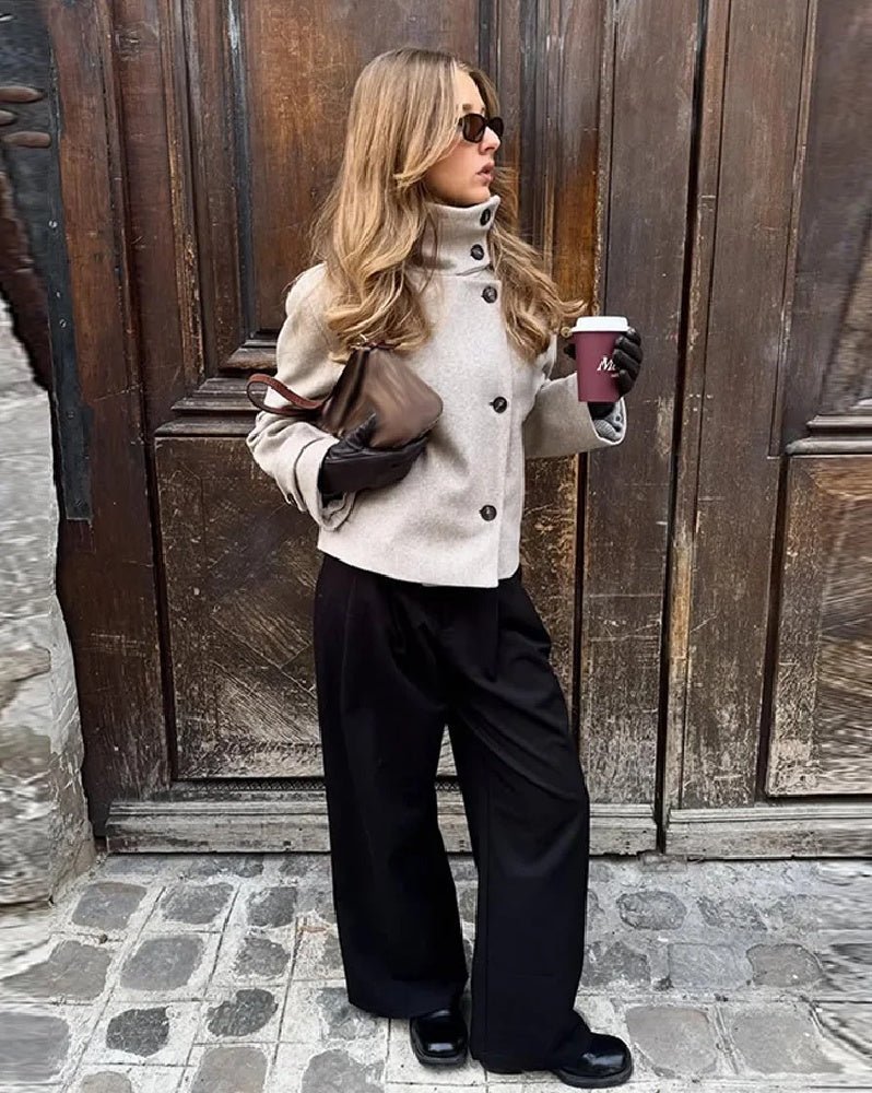 SOKYND Lara Stand Collar Jacket with Pockets JacketSOKYND-417111-BEI-S-41591BeigeS