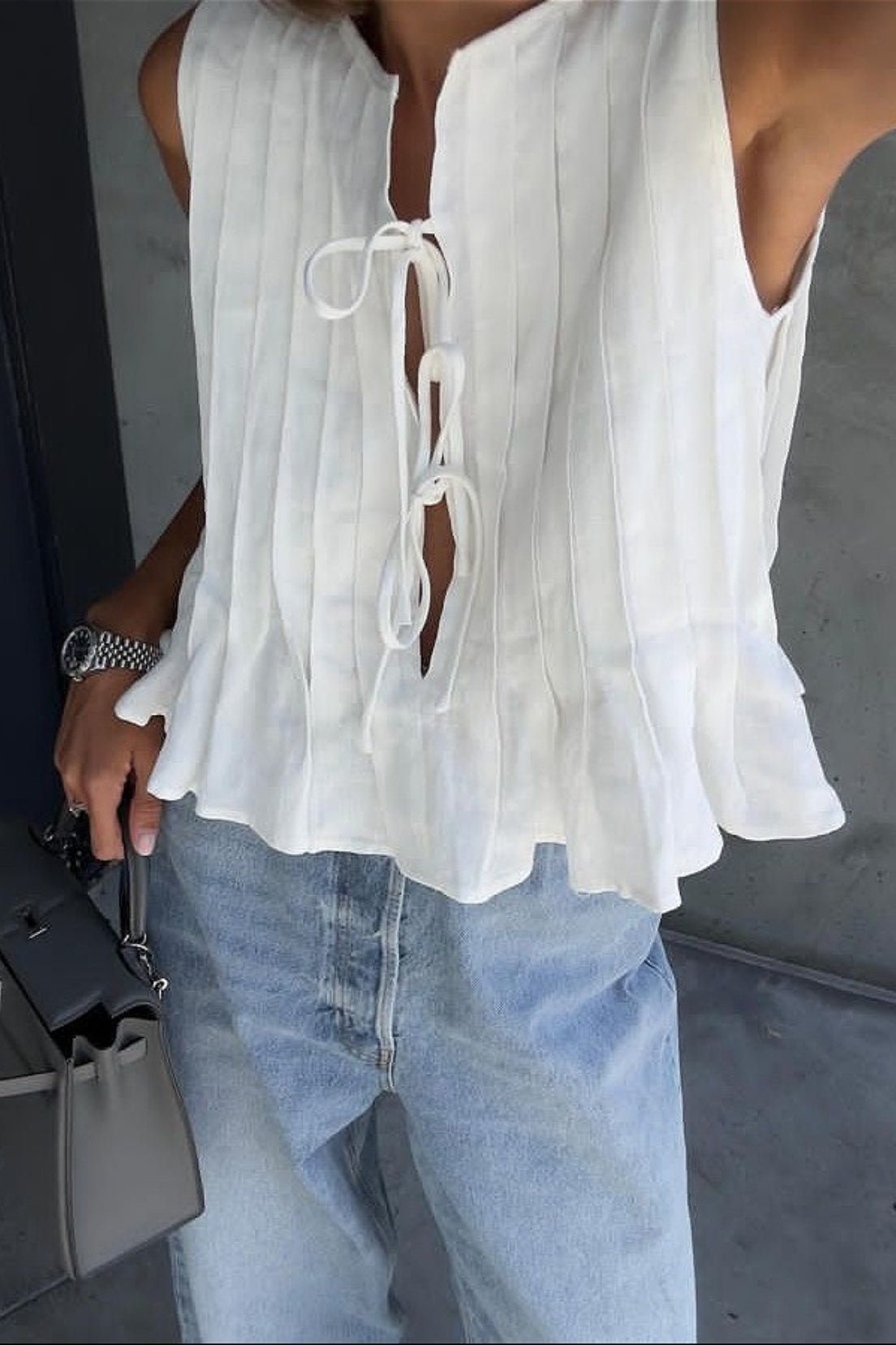 SOKYND Liesel Ruffle Hem Tie - Front Top BlouseWhiteS