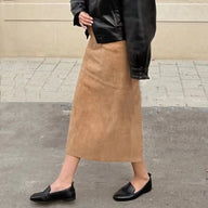 Lisa High-Waist Faux Suede Midi Skirt