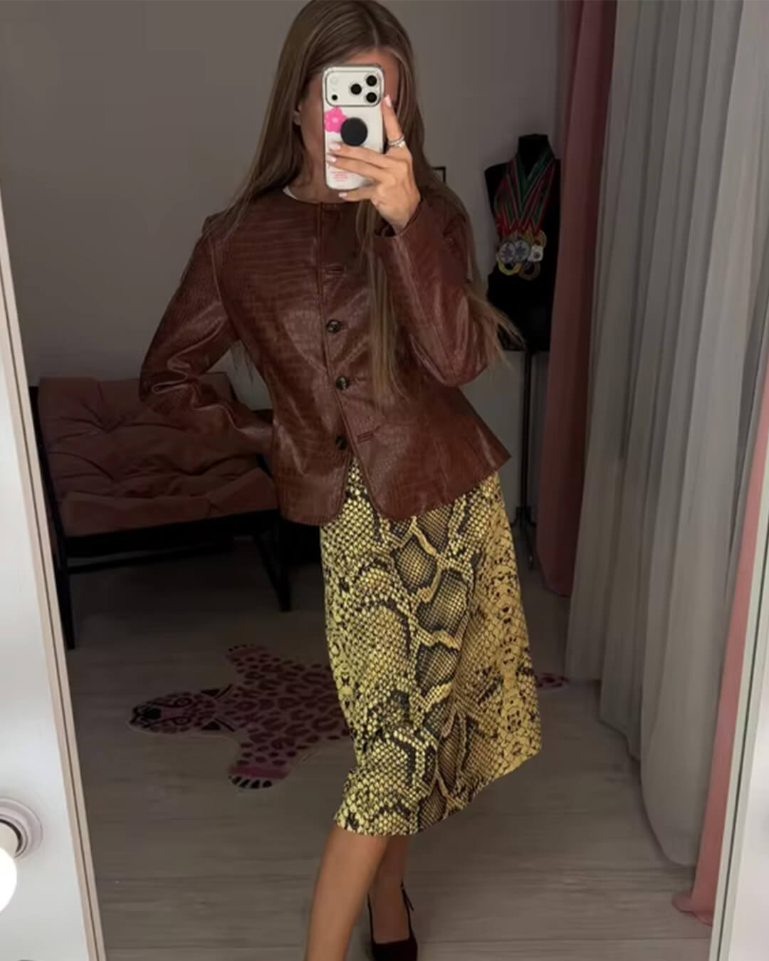 SOKYND Lola Croc Embossed Faux Leather Jacket JacketSOKYND-449943-BRO-S-53143BrownS