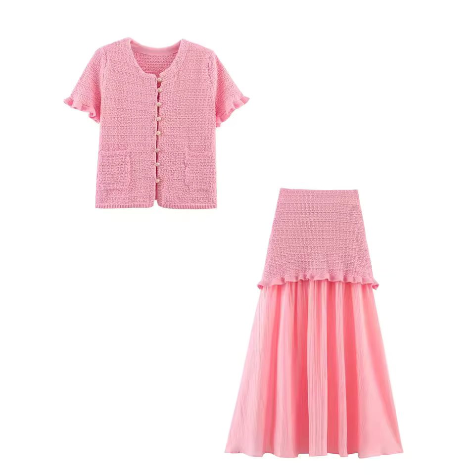 SOKYND Luella Knitted Tank Pleated Skirt Set Matching SetsBeige SkirtS