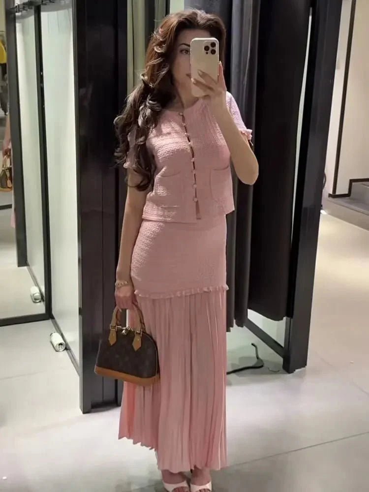 SOKYND Luella Knitted Tank Pleated Skirt Set Matching SetsSOKYND-910231-PIN-S-40951Pink SkirtS
