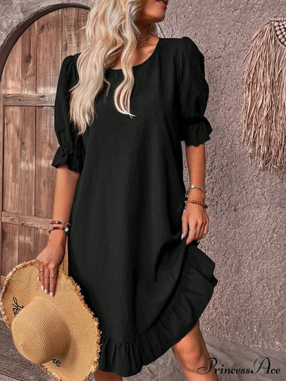SOKYND Maelle Ruffle Hem Smock Dress DressBlackS