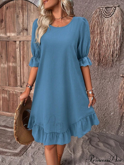SOKYND Maelle Ruffle Hem Smock Dress DressBlueS