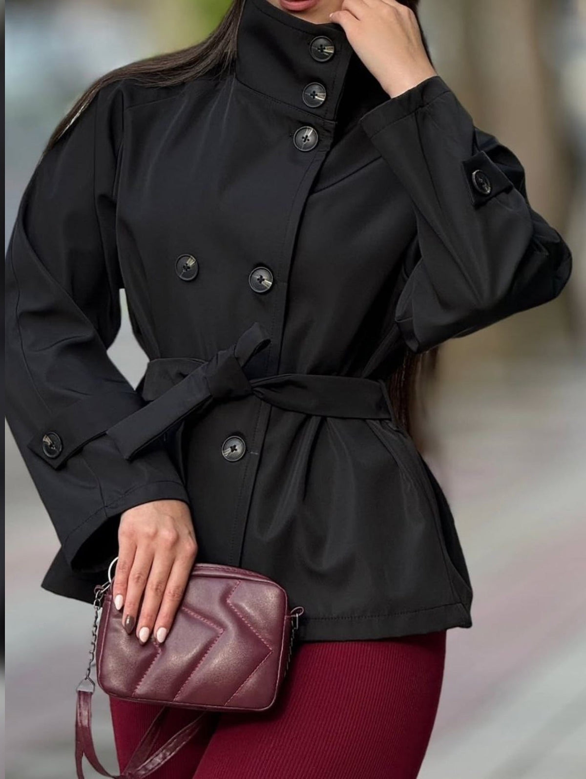 SOKYND Mara Stand Collar Crop Trenchcoat Coats & JacketstZ1774219786664277287BlackS