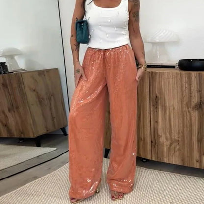 SOKYND Maya Sequin Wide-Leg Trousers PantsSOKYND-476439-GRE-S-89719GreenS