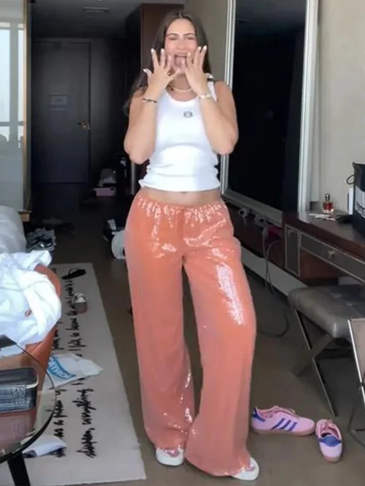 SOKYND Maya Sequin Wide-Leg Trousers PantsSOKYND-476439-ORA-S-91415OrangeS