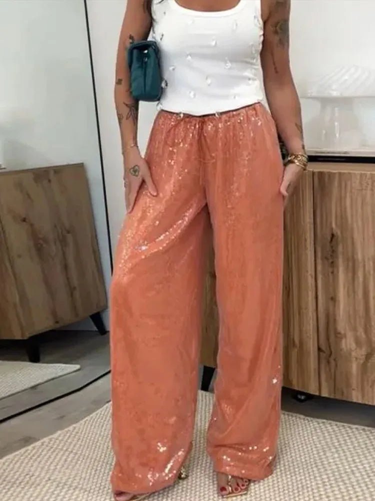 SOKYND Maya Sequin Wide-Leg Trousers PantsSOKYND-476439-ORA-S-91415OrangeS
