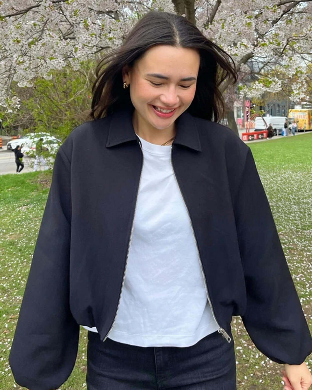 SOKYND Meera Puff Sleeve Bomber Jacket Coats & JacketsBlackM