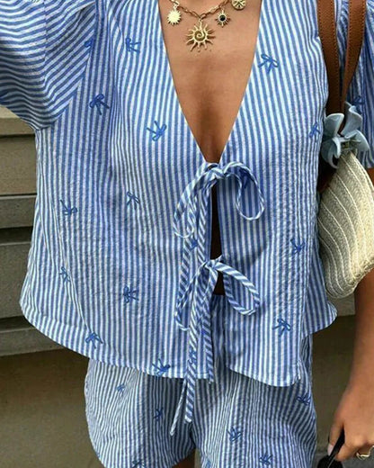 SOKYND Megan Striped Tie-Front Set Matching SetsSOKYND-252311-BLU-M-15319Blue SetM