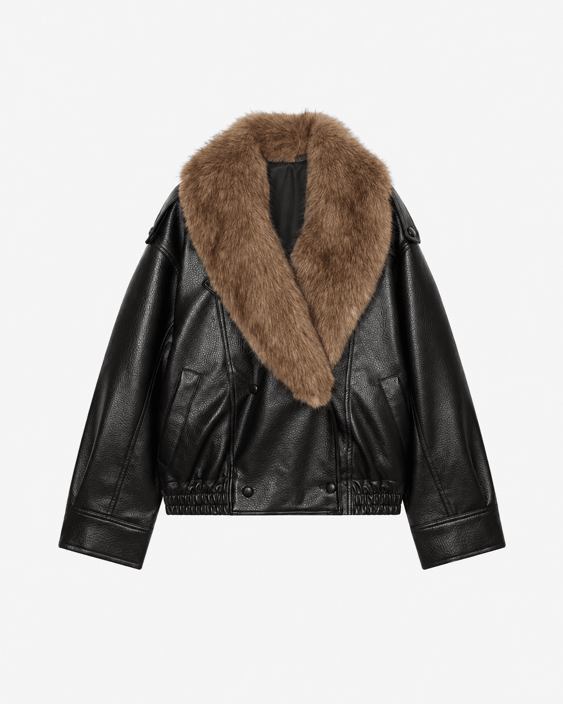 SOKYND Merriame Faux Leather Jacket with Detachable Fur Collar Coats & JacketsBlackS