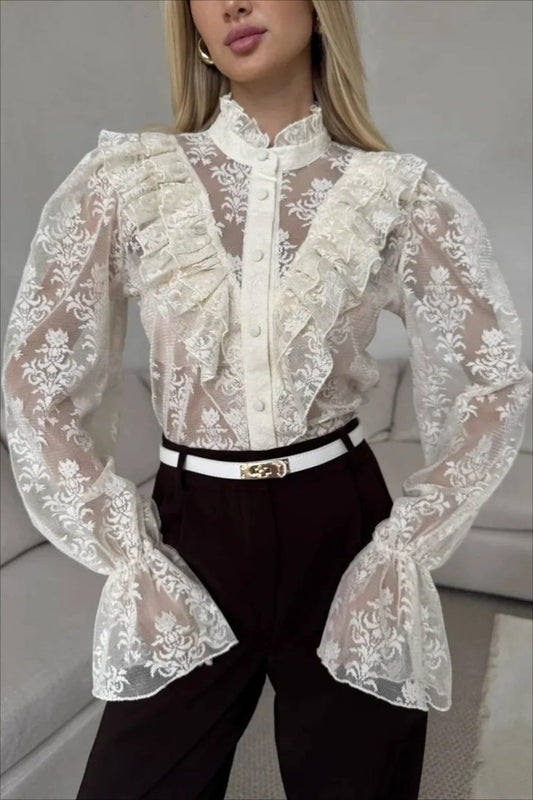 Mia Ruffle Lace Sheer Blouse