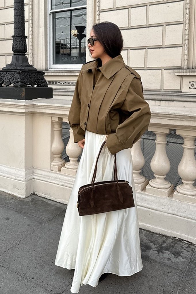 SOKYND Nadia Cropped Pleated Utility Jacket JacketSOKYND-054871-KHA-L-03895KhakiL