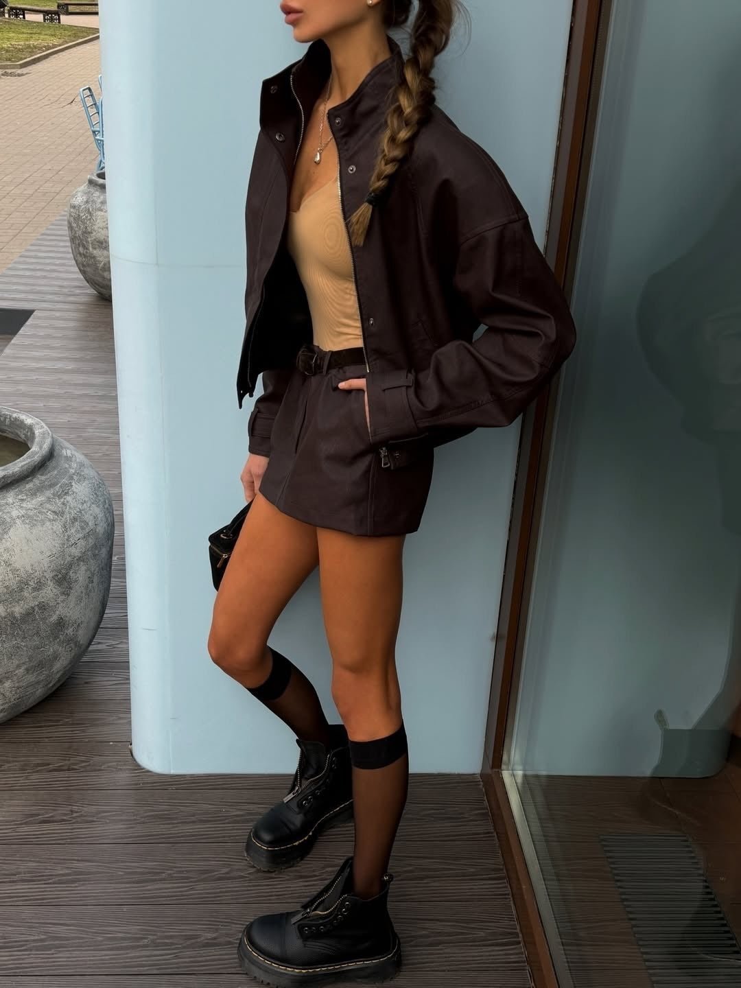 SOKYND Naomi Suede Cropped Coat & Skirt Set Matching SetsSOKYND-571351-CRO-BEIGE-22455Cropped Coat & Mini Skirt SetBeigeS
