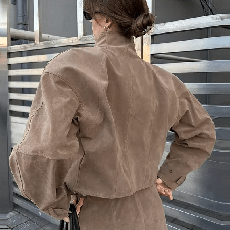 SOKYND Nina Faux Suede Zip Jacket JacketSOKYND-806231-BRO-S-12951BrownS