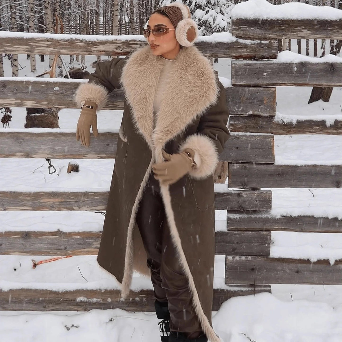 SOKYND Norah Faux Fur Suede Long Coat Coats & JacketsZC1767625273833632334KhakiXS