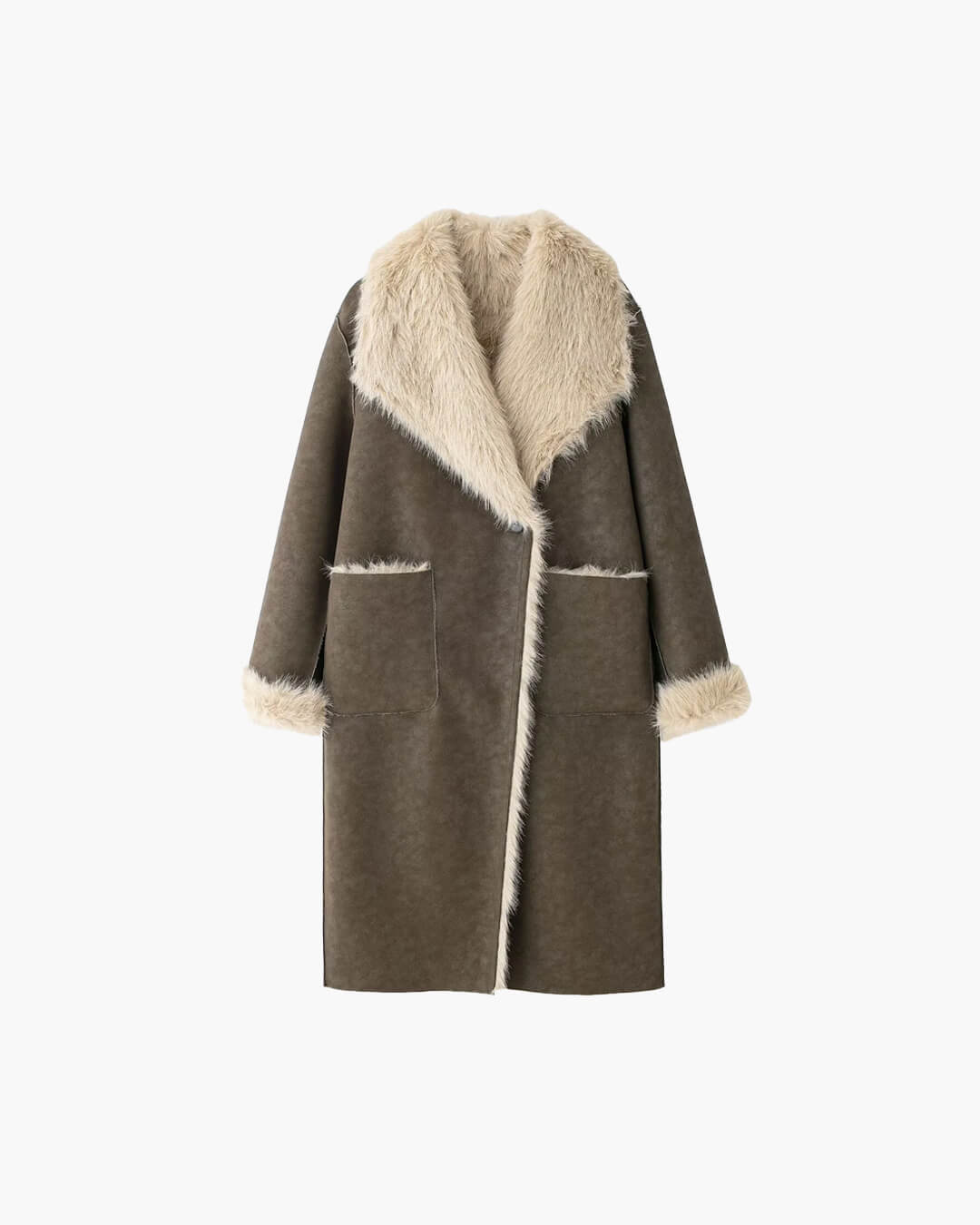 SOKYND Norah Faux Fur Suede Long Coat Coats & JacketsZC1767625273833632334KhakiXS