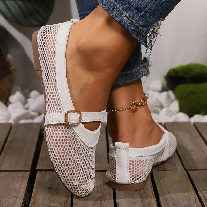 SOKYND Octavia Mesh Strap Ballet Flats ShoesWhite36