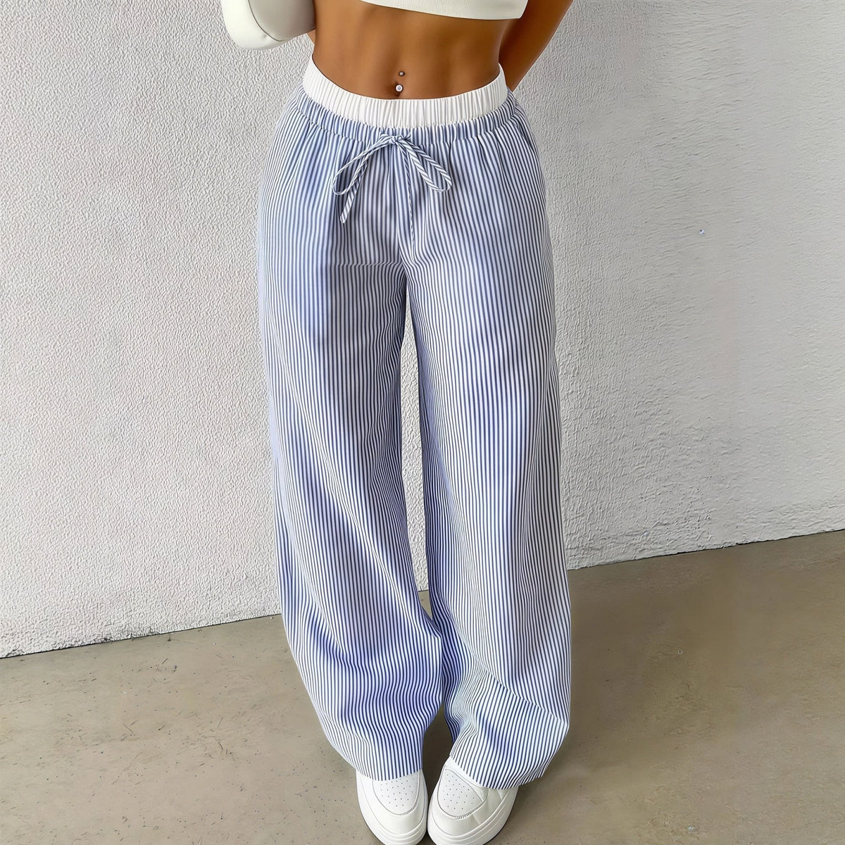 SOKYND Orla Striped Straight Casual Pants BottomsBlueS