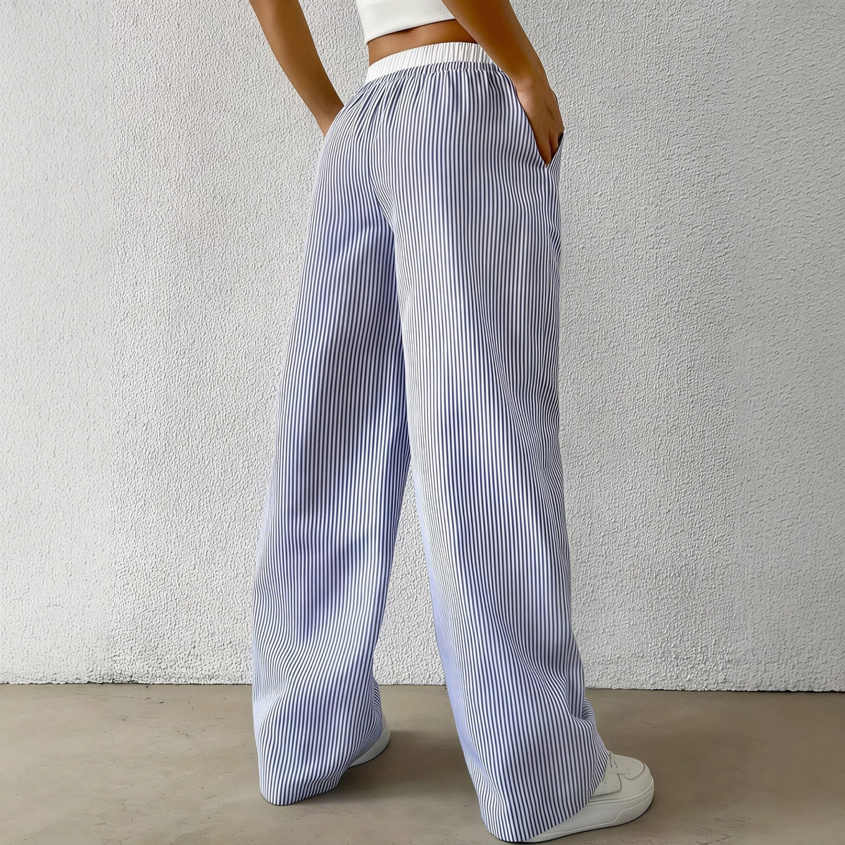 SOKYND Orla Striped Straight Casual Pants BottomsBlueXL