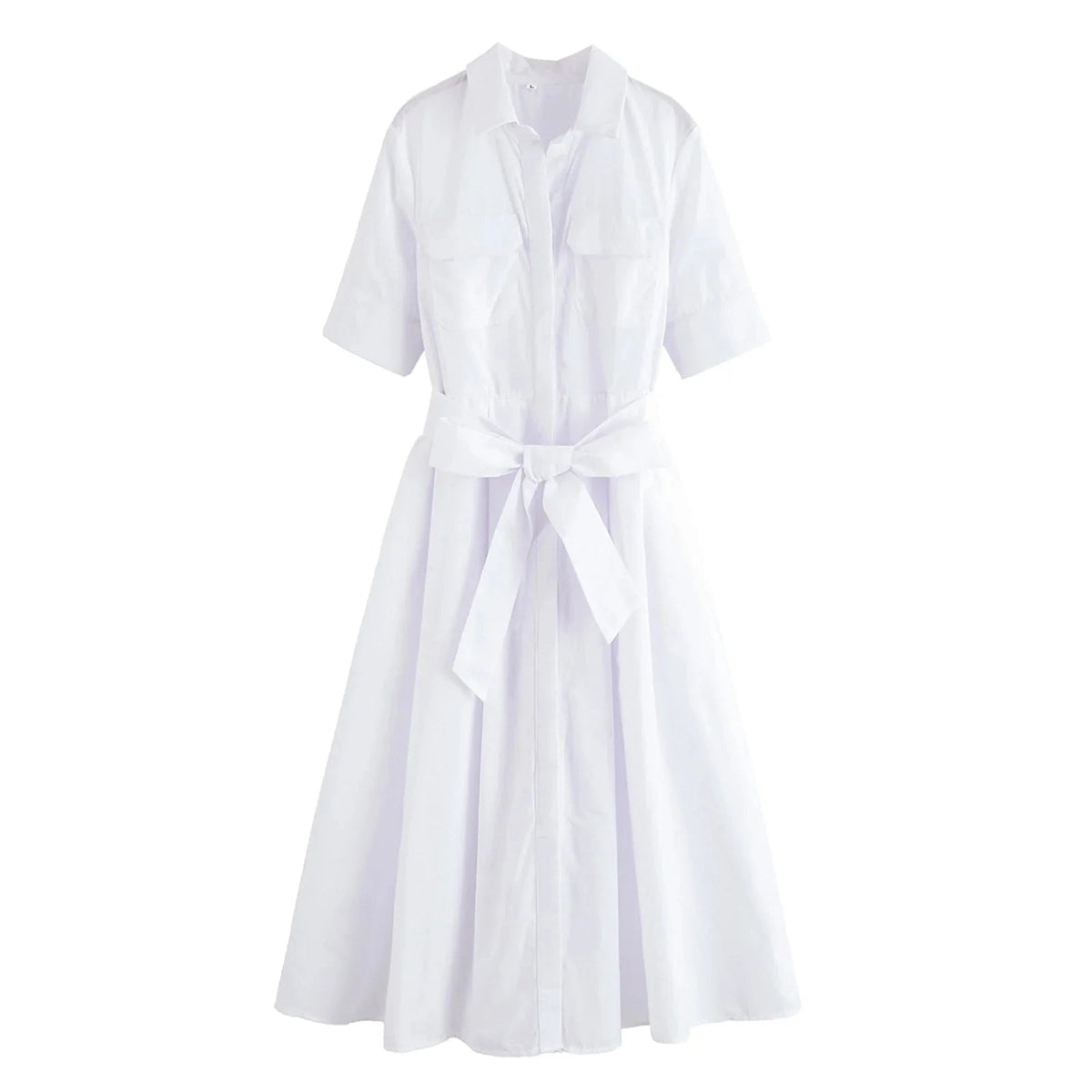 SOKYND Paloma Belted Shirt Midi Dress DressWhiteXS