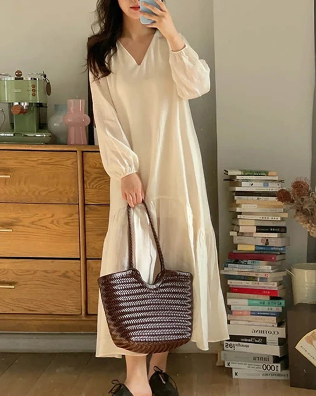 SOKYND Petra Handwoven Leather Tote Bag BagsBrownL