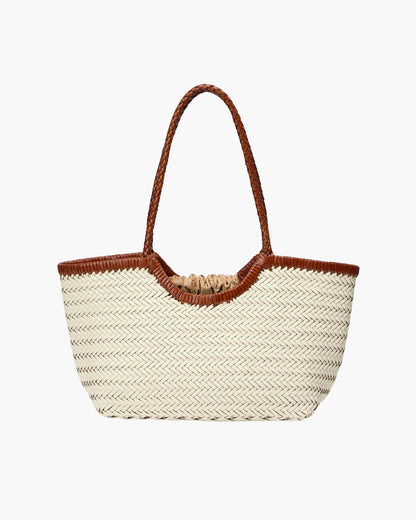 SOKYND Petra Handwoven Leather Tote Bag BagsIvoryL