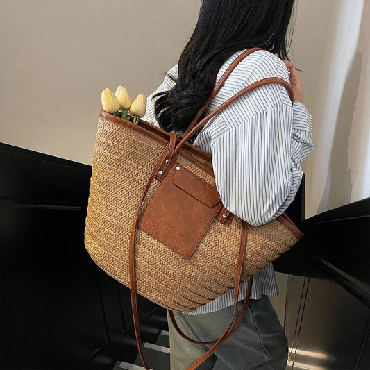 SOKYND Quinn Forest Woven Single-Shoulder Tote HandbagsSOKYND-334167-BRO-OS-89367Brown