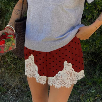 SOKYND Riona Polka Dot Lace Trim Shorts ShortsSOKYND-545367-WHI-S-49751White RedS