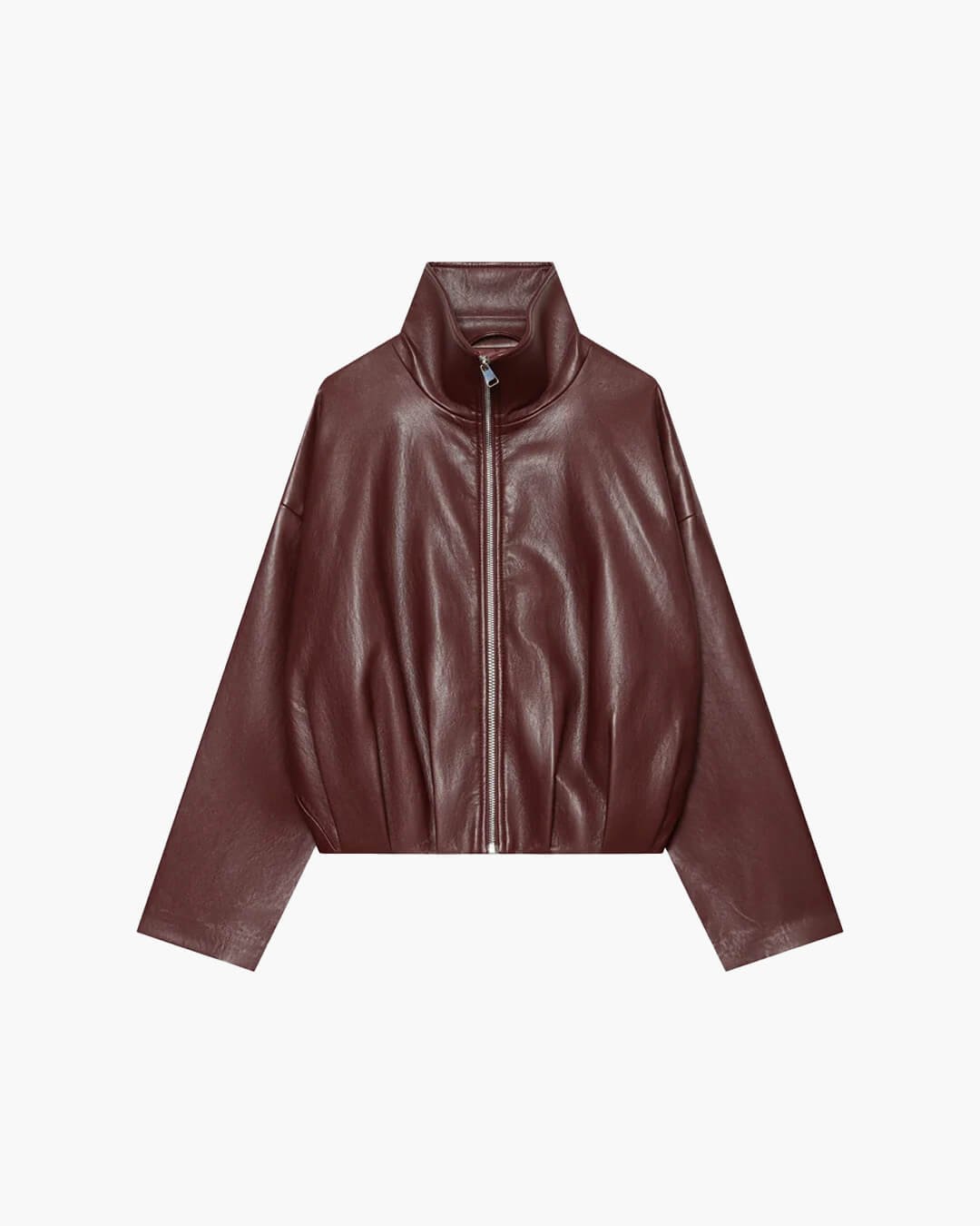 SOKYND Rose Funnel Neck Faux Leather Biker Jacket JacketSOKYND-399511-BUR-S-59095BurgundyS