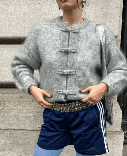 SOKYND Sara Frog Knots Knitted Cardigan CardiganSOKYND-490071-GRE-S-97591GreyS