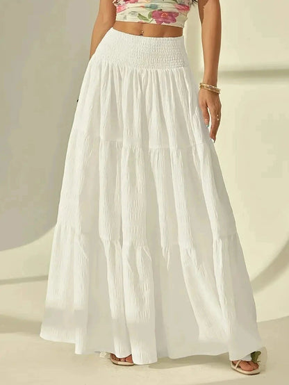 SOKYND Sienna Tiered Maxi Skirt Elastic Waist BottomsWhiteS