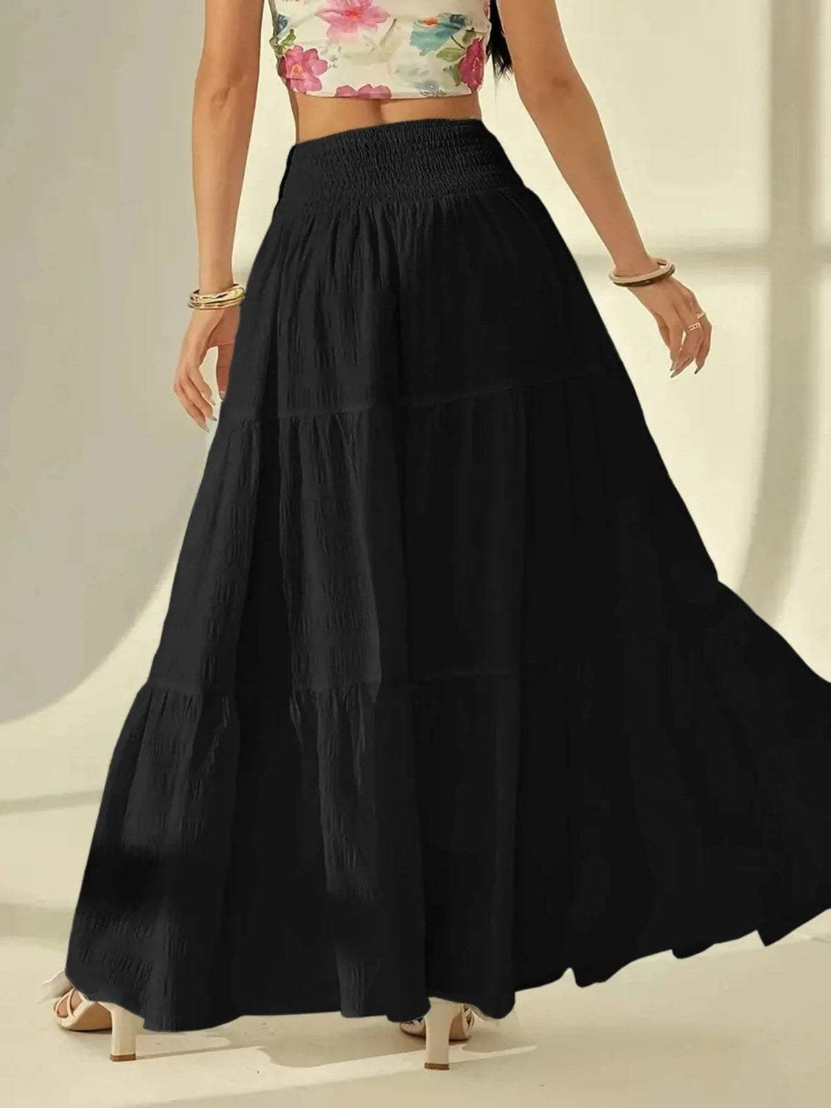 SOKYND Sienna Tiered Maxi Skirt Elastic Waist BottomsSOKYND-714903-WHI-S-59447WhiteS