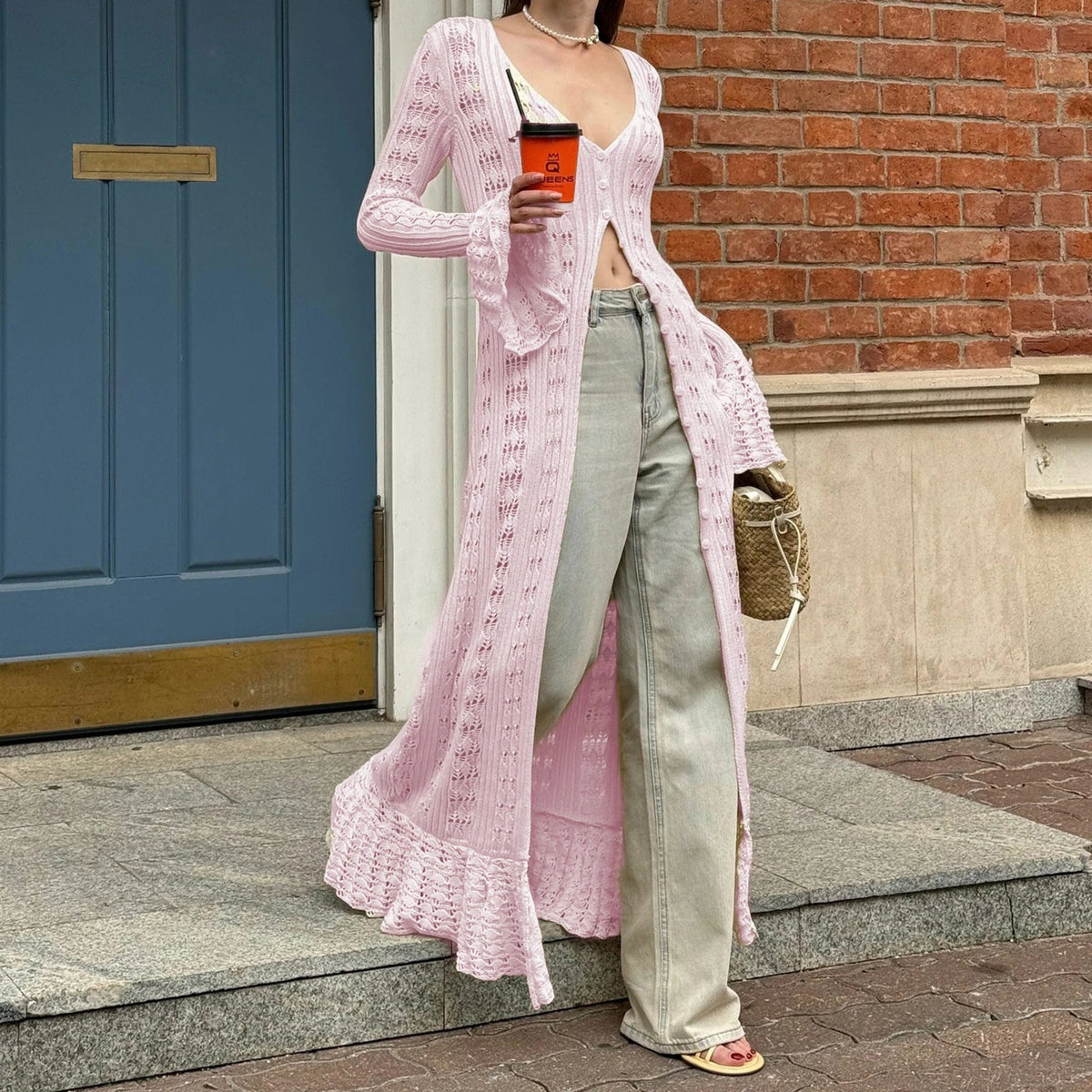 SOKYND Sofia Button-Front Knit Cardigan Dress DressesSOKYND-277463-BEI-S-89463BeigeS
