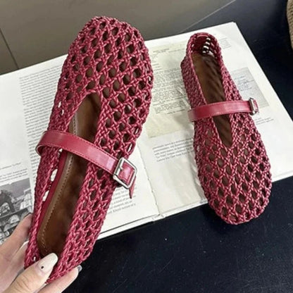 SOKYND Sophia Woven Mesh Flat Sandals ShoesRed35
