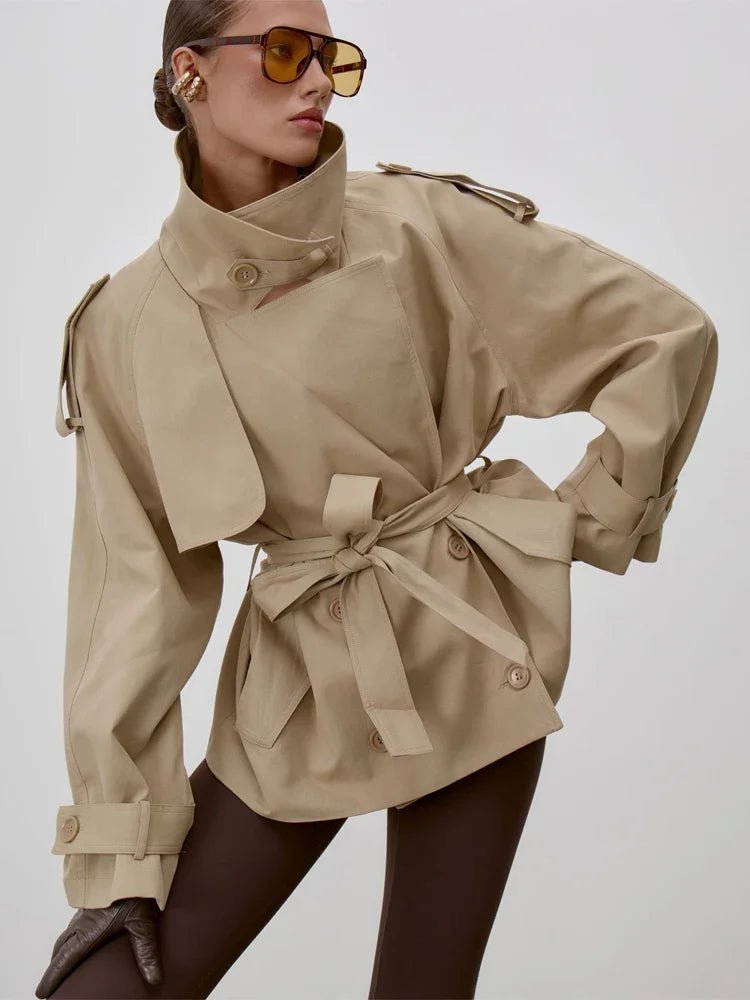 SOKYND Sophie Lace Up Stand Collar Trenchcoat Coats & JacketsMB1774219786679258730BeigeM